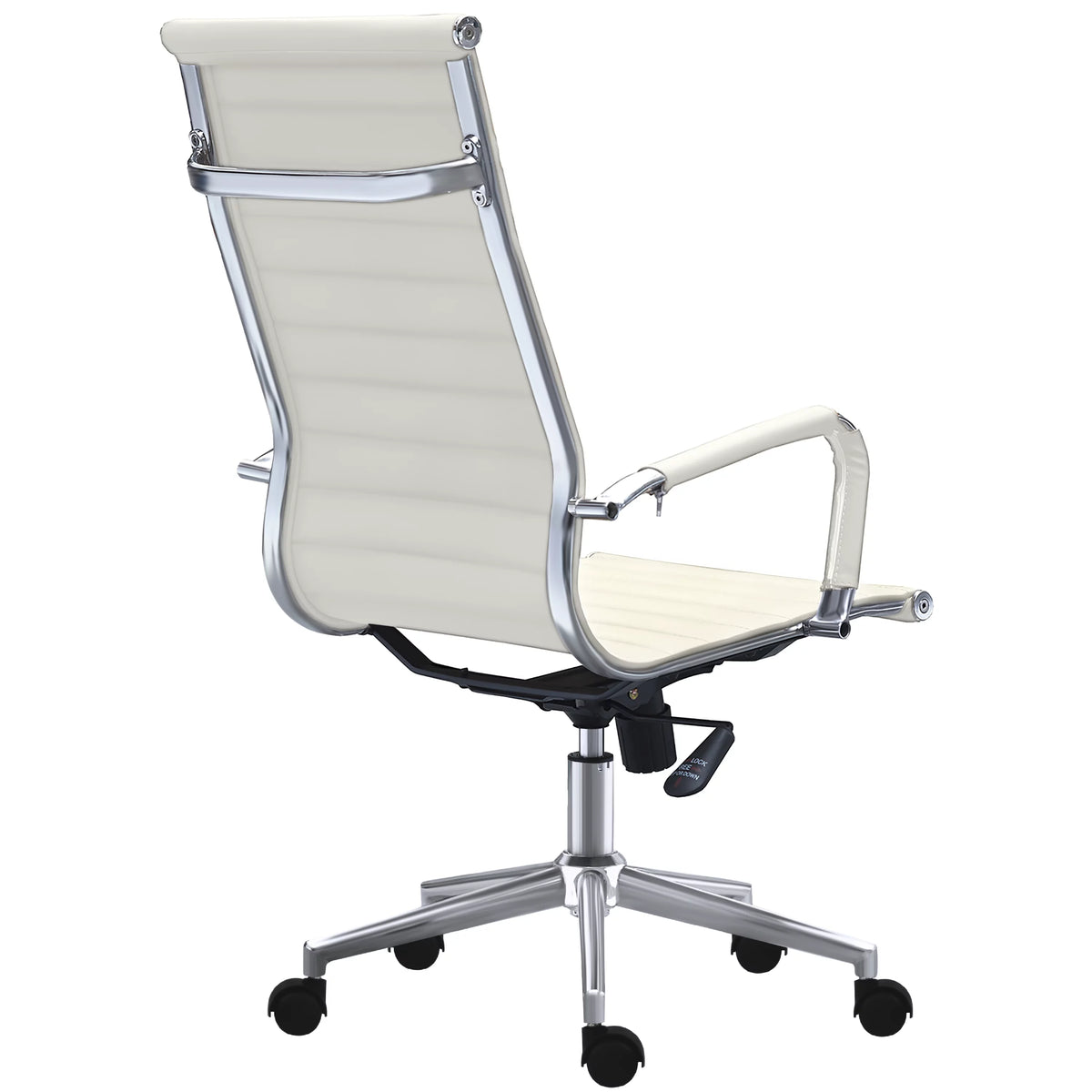 White Mid Century Modern High Back Ribbed PU Leather Ergonomic Office Chair H3536