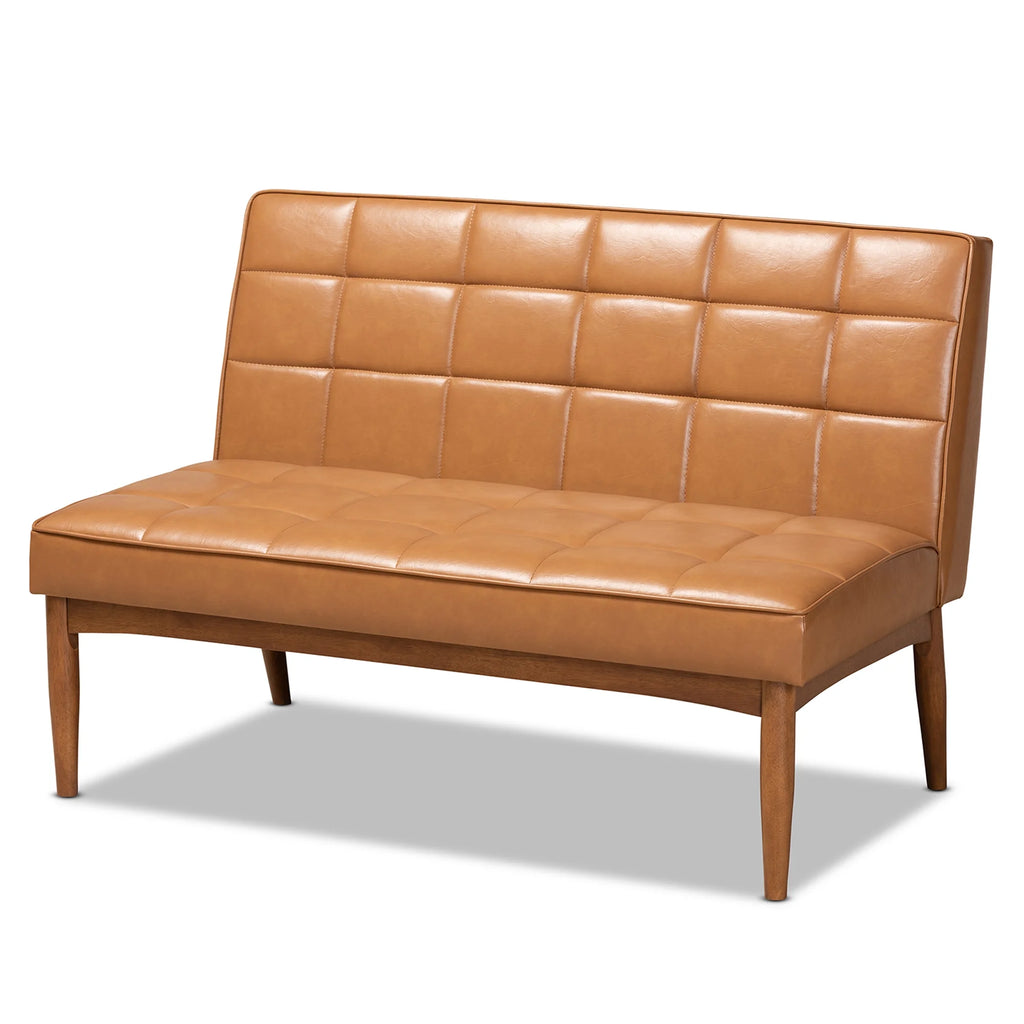 Tan Faux Leather Upholstered Walnut Brown Wood 2-Piece Dining Nook Banquette Set B756518