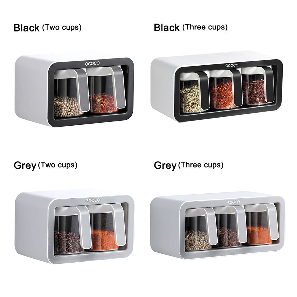 Black Two Cups Wall Mount Spice Container Storage Box C73193
