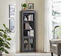 Stone Grey Bar Cabinet Bookshelf with Glass Doors P363