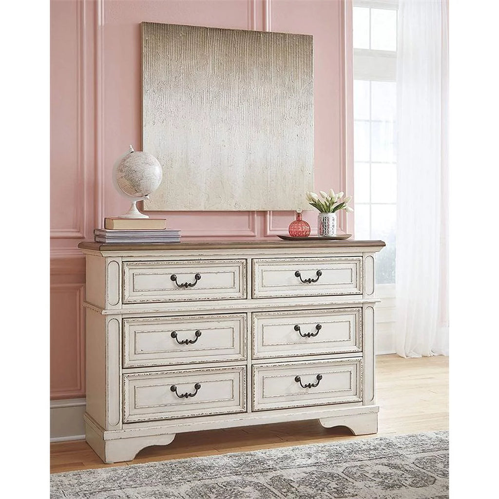 White and Brown 6 Drawer Double Dresser F835864