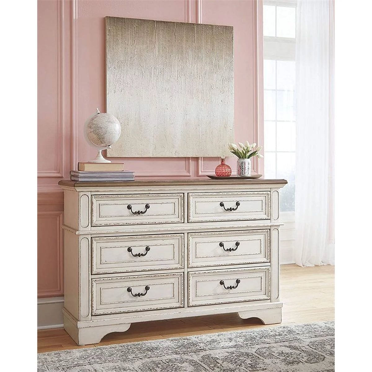 White and Brown 6 Drawer Double Dresser F835864