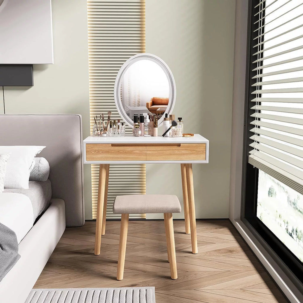 31.5'' Makeup Vanity Desk with Oval Mirror and Stool N7133