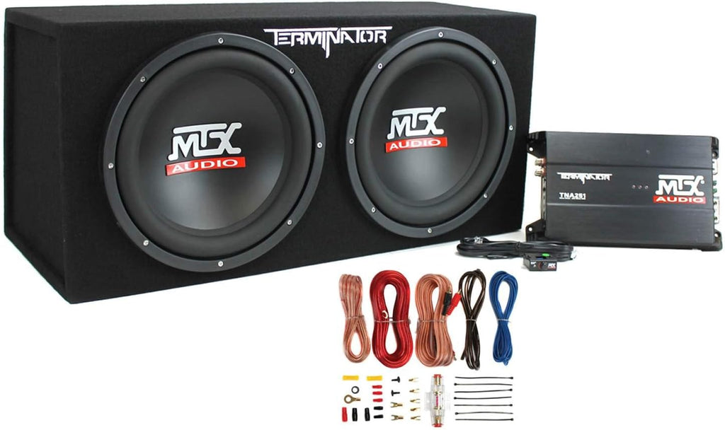 12-Inch Dual Loaded Car Subwoofer Enclosure with Amplifier and Wiring Kit E461732