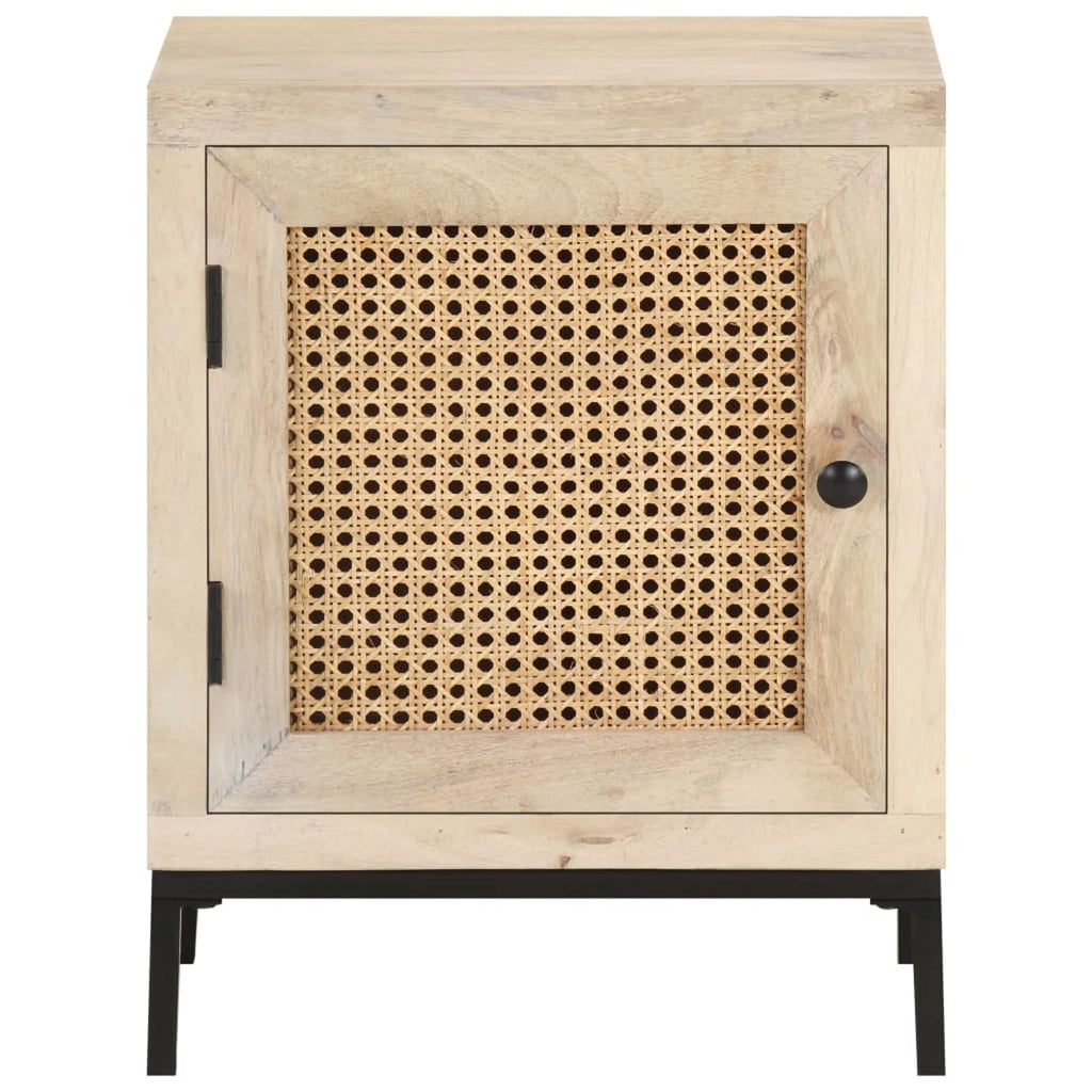Solid Mango Wood and Natural Cane Bedside Cabinet I9427
