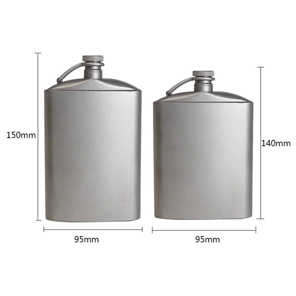 Titanium Flask Hip Flagon with Screw Clip Ultralight Hydration Flat Bottle with Ti Funnel U34737