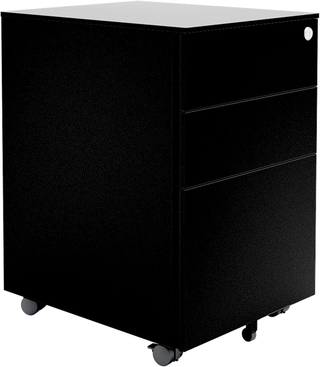 White Three Drawer Filing Cabinet with Rolling Casters E5561
