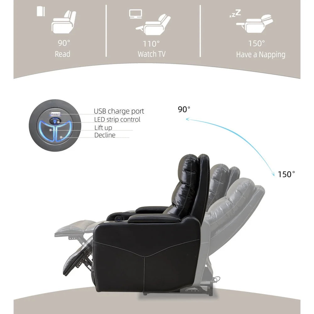 Black Leather Power Recliner Chair O201319