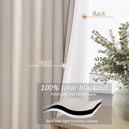 Cream Linen Blackout Curtains 102 Inch Length 2 Panels Set F782937
