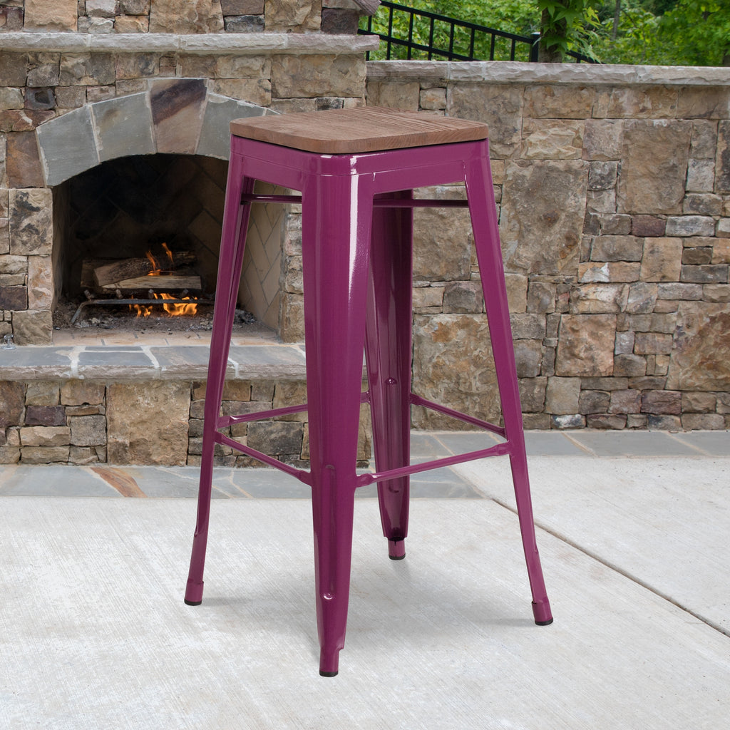 Copper Square Wood Seat Barstool A3933