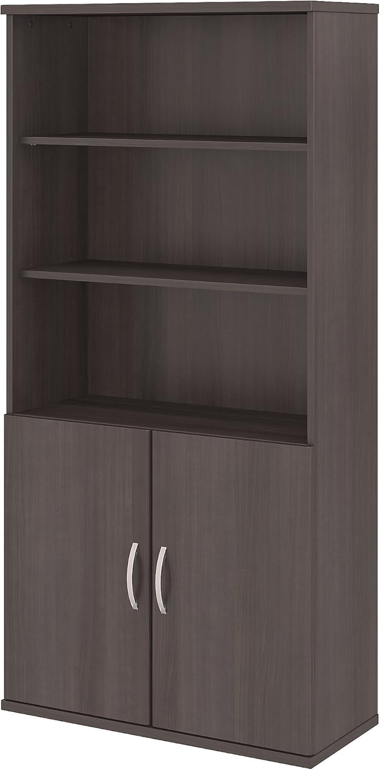 5 Shelf Bookcase with Doors, Mocha Cherry F4566