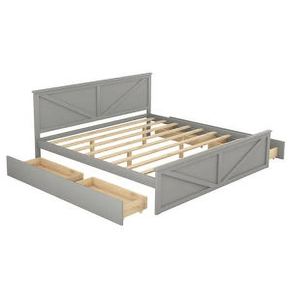King Size Wooden Platform Bed with Storage Drawers C61383