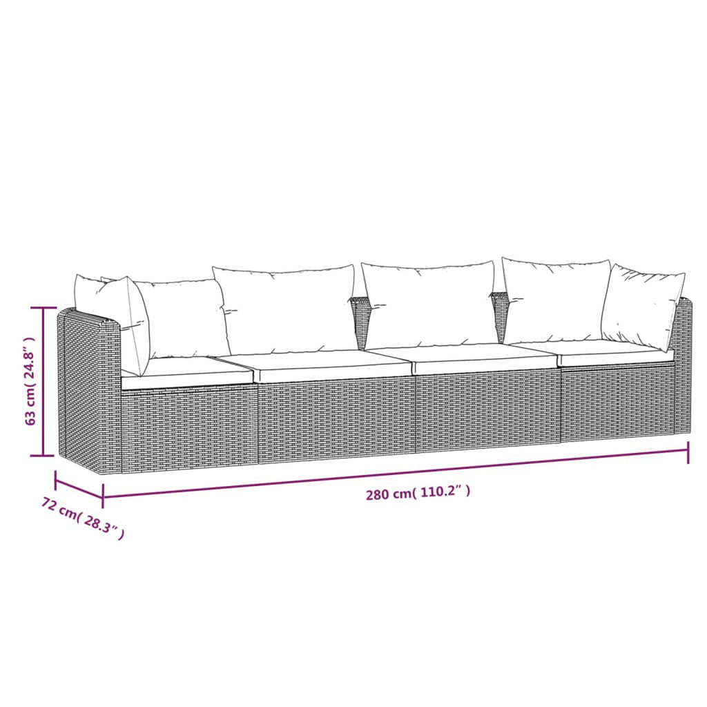 4 Piece Patio Sofa Set with Cushions Poly Rattan Black I32597