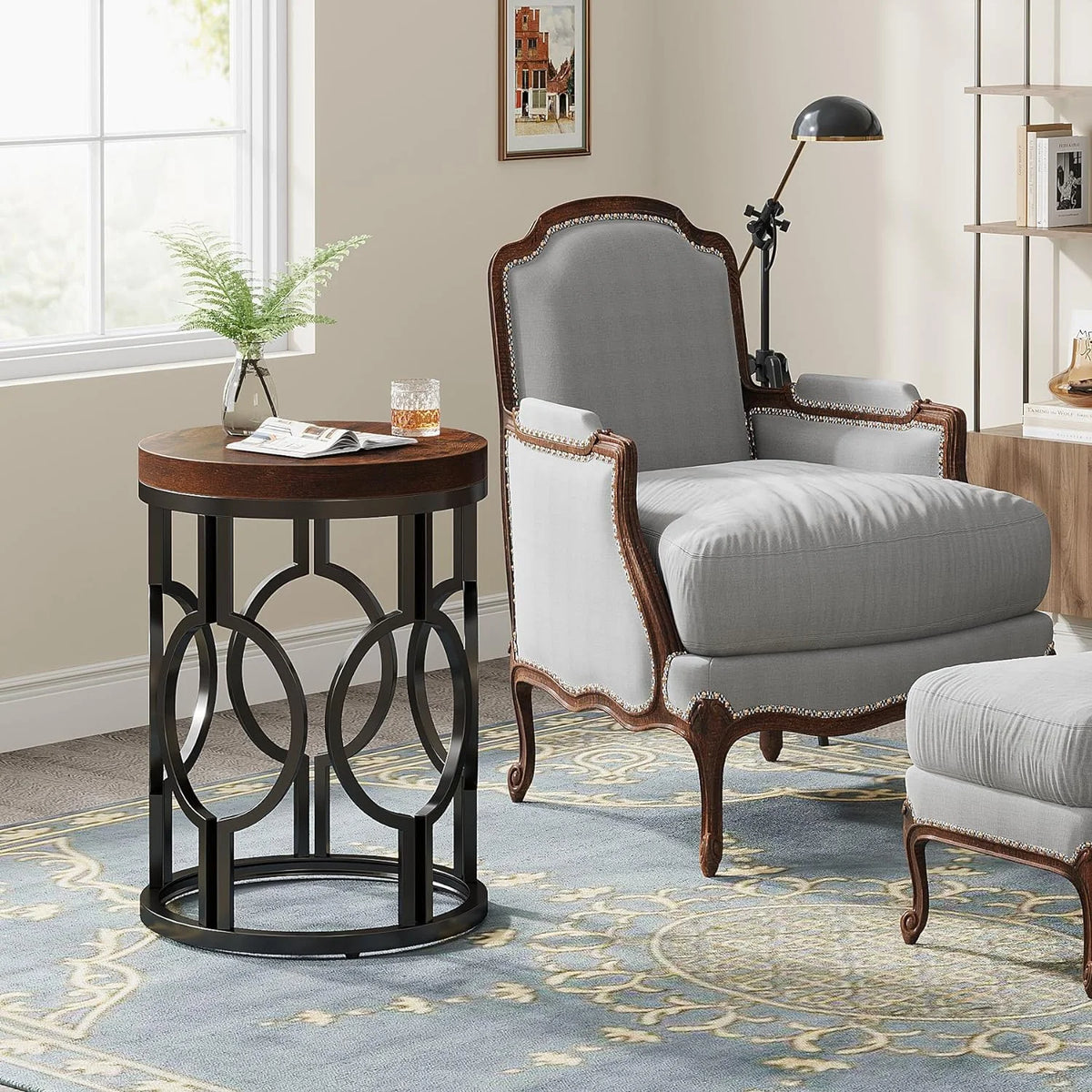 Round End Table with Metal Frame V293