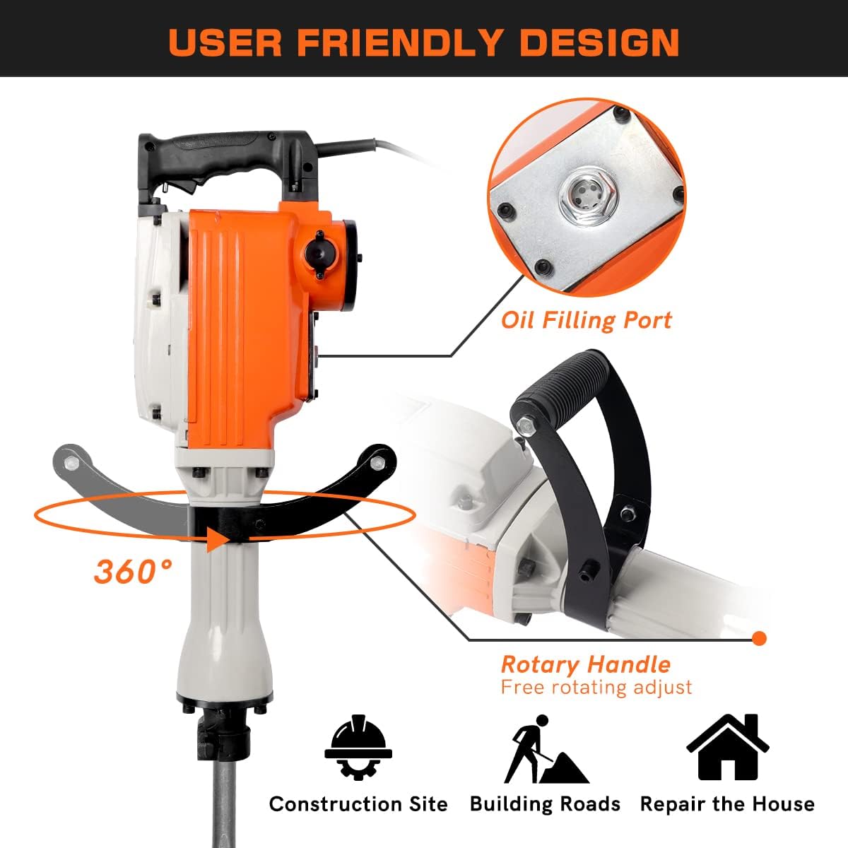 2200W Electric Demolition Jack Hammer Concrete Breaker with Chisel K61764