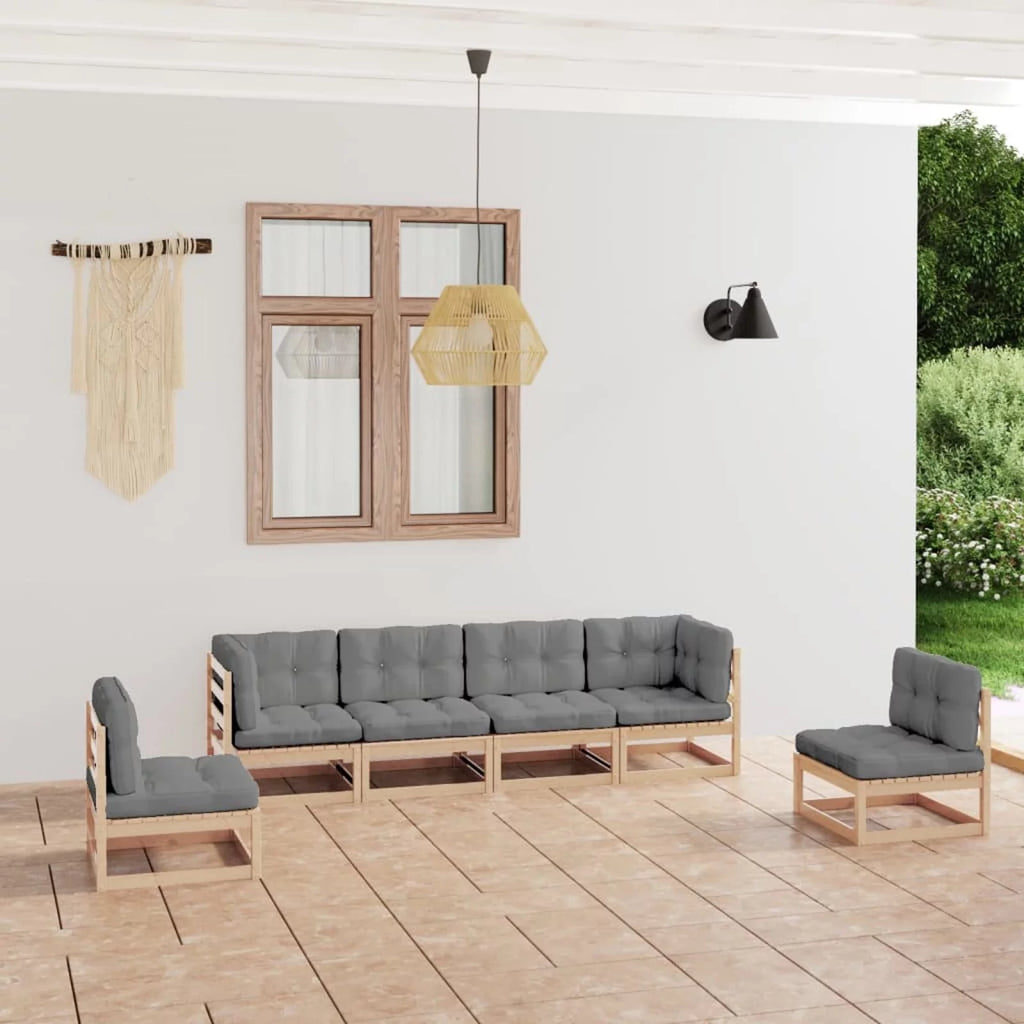 6 Piece Wooden Patio Lounge Set with Gray Cushion Y1272