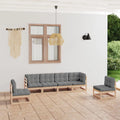 6 Piece Wooden Patio Lounge Set with Gray Cushion Y1272