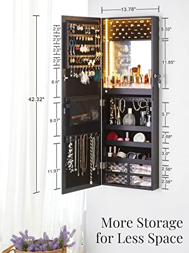 White Lockable Mirror Jewelry Cabinet with Drawers P72886