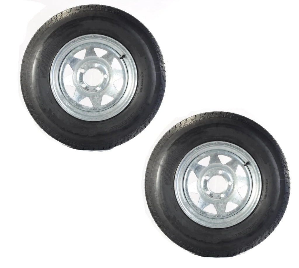 Two Trailer Tires Rims ST185/80D13 5 Lug Galvanized Spoke Wheel G16181