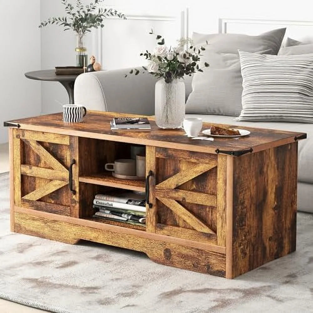 White Coffee Table with Barn Doors S39330