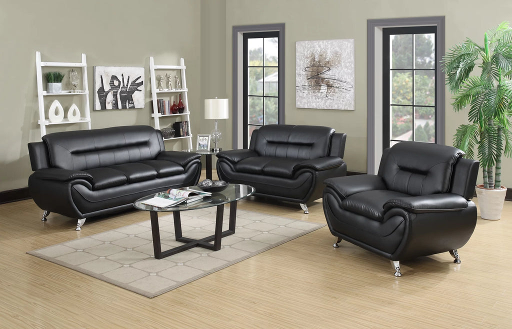Black 3 Pcs Faux Leather Sofa Set G326986