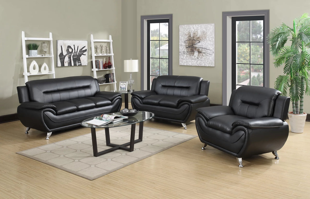 Black 3 Pcs Faux Leather Sofa Set G326986