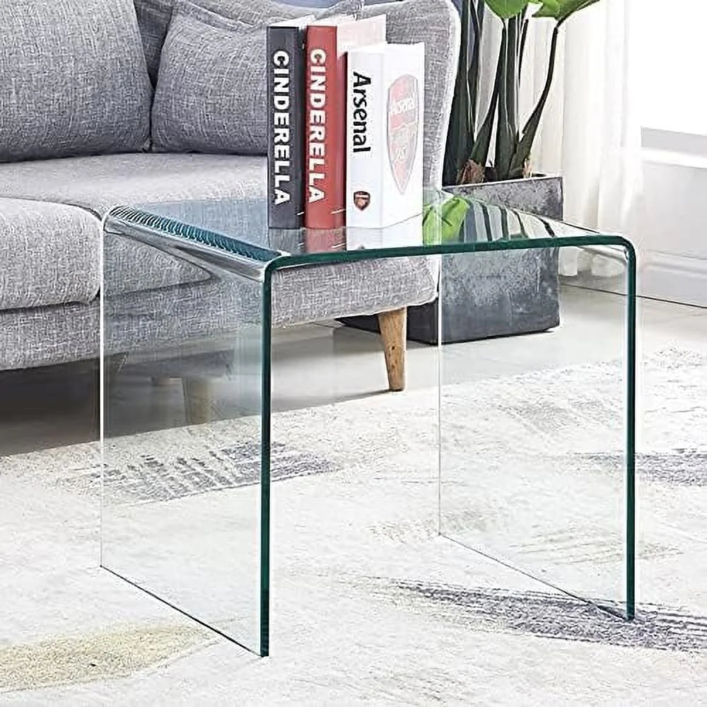 Transparent Glass Coffee Table Rectangle Clear Modern with Rounded Edges L277