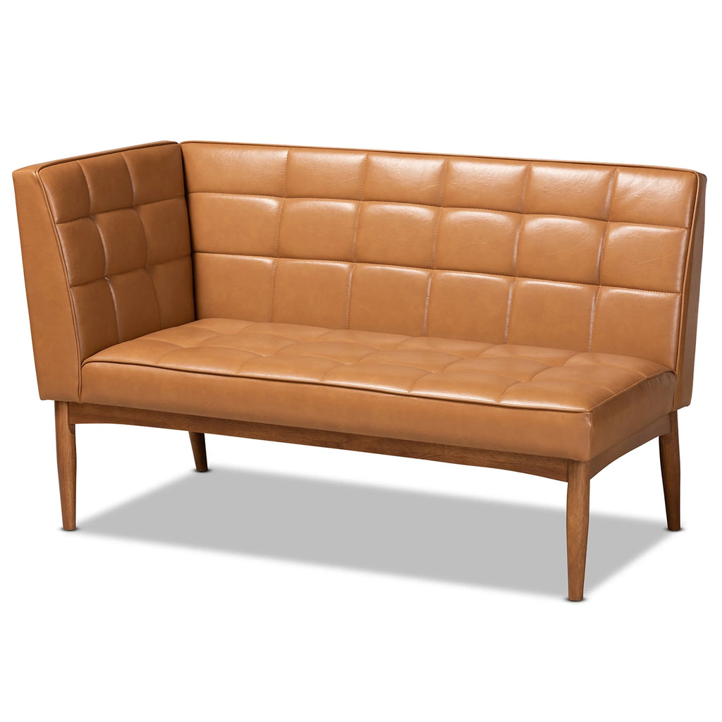 Tan Faux Leather Upholstered Walnut Brown Wood 2-Piece Dining Nook Banquette Set B756518