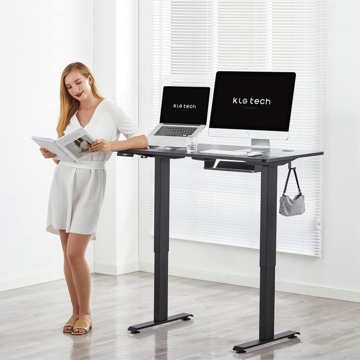 48 x 24 Inch Electric Height Adjustable Standing Desk with Black Table Top C780990