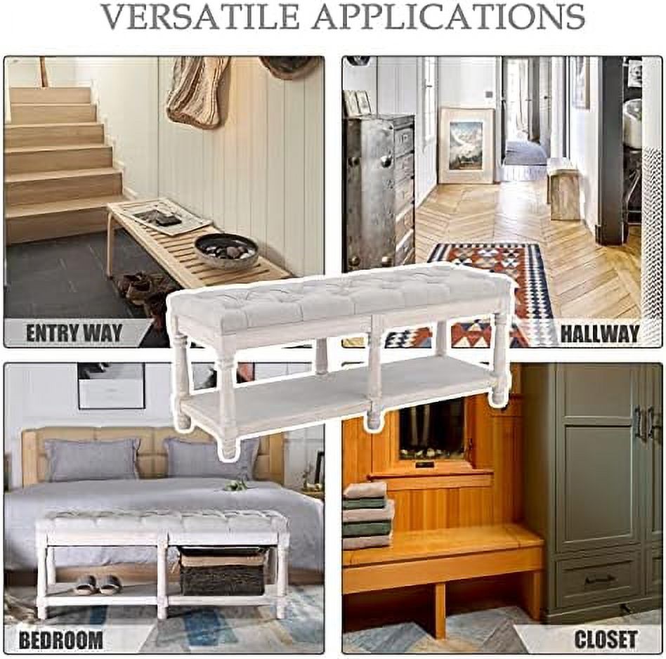 Beige Tufted Entryway Bench with Shoe Rack T50649
