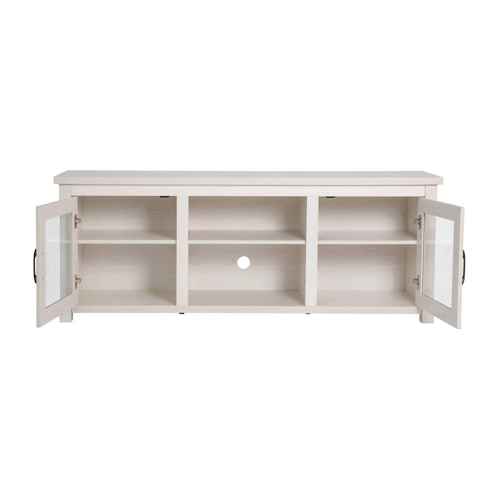 White Wash 65" Media Console with Glass Doors and 3 Adjustable Shelves C624973