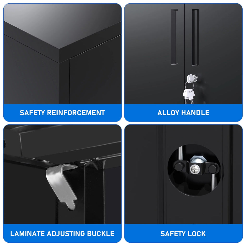 Black Metal Storage Cabinet with Lockable Doors and Shelves Z6116