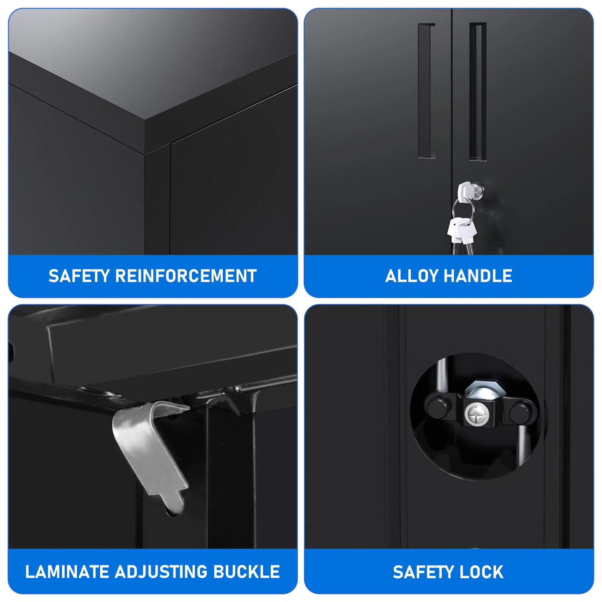 Black Metal Storage Cabinet with Lockable Doors and Shelves Z6116
