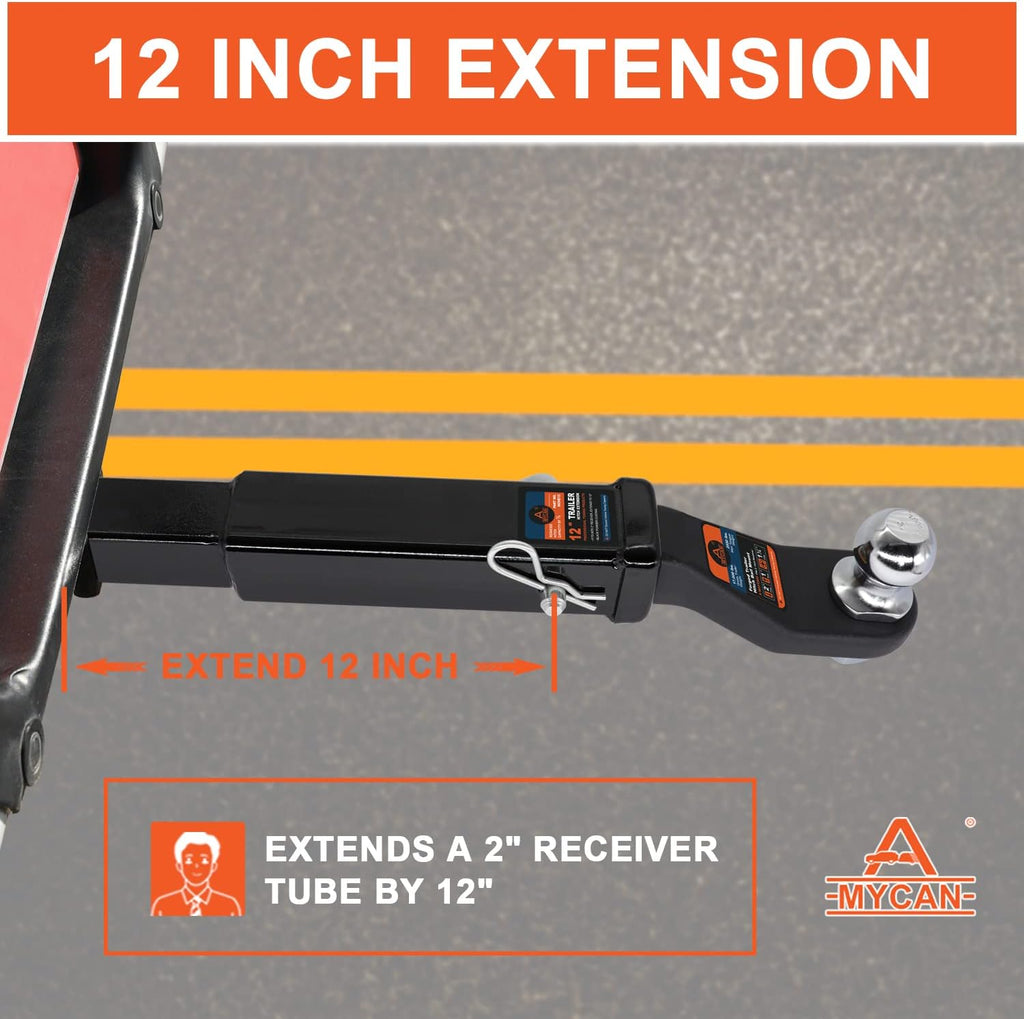 Hitch Extension 12 Long Solid Trailer Extender for 2 Receiver Tube Tow Bar Steel Shank Heavy Duty 3500 lbs Pack of 2 H722