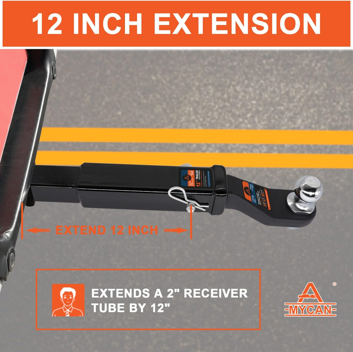 Hitch Extension 12 Long Solid Trailer Extender for 2 Receiver Tube Tow Bar Steel Shank Heavy Duty 3500 lbs Pack of 2 H722