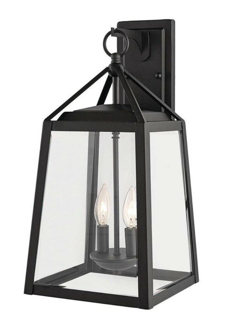 2-Light Black Outdoor Wall Lantern with Beveled Glass B55655