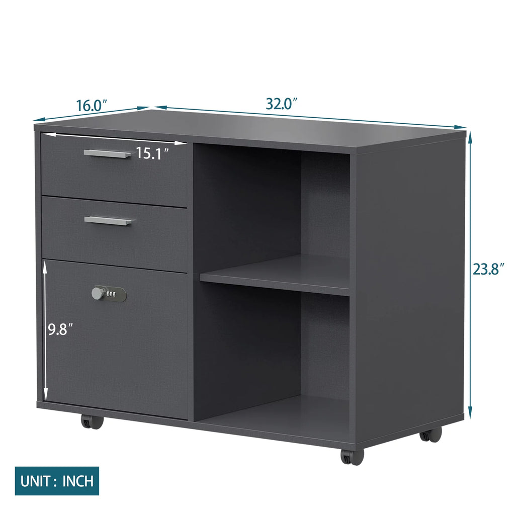 Mobile Lateral Filing Cabinet with Open Storage Shelves J78930
