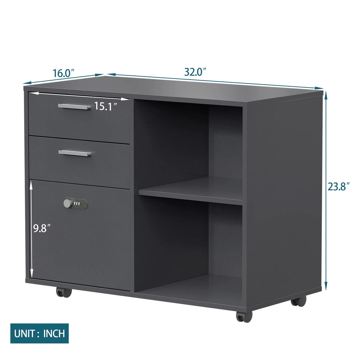 Mobile Lateral Filing Cabinet with Open Storage Shelves J78930