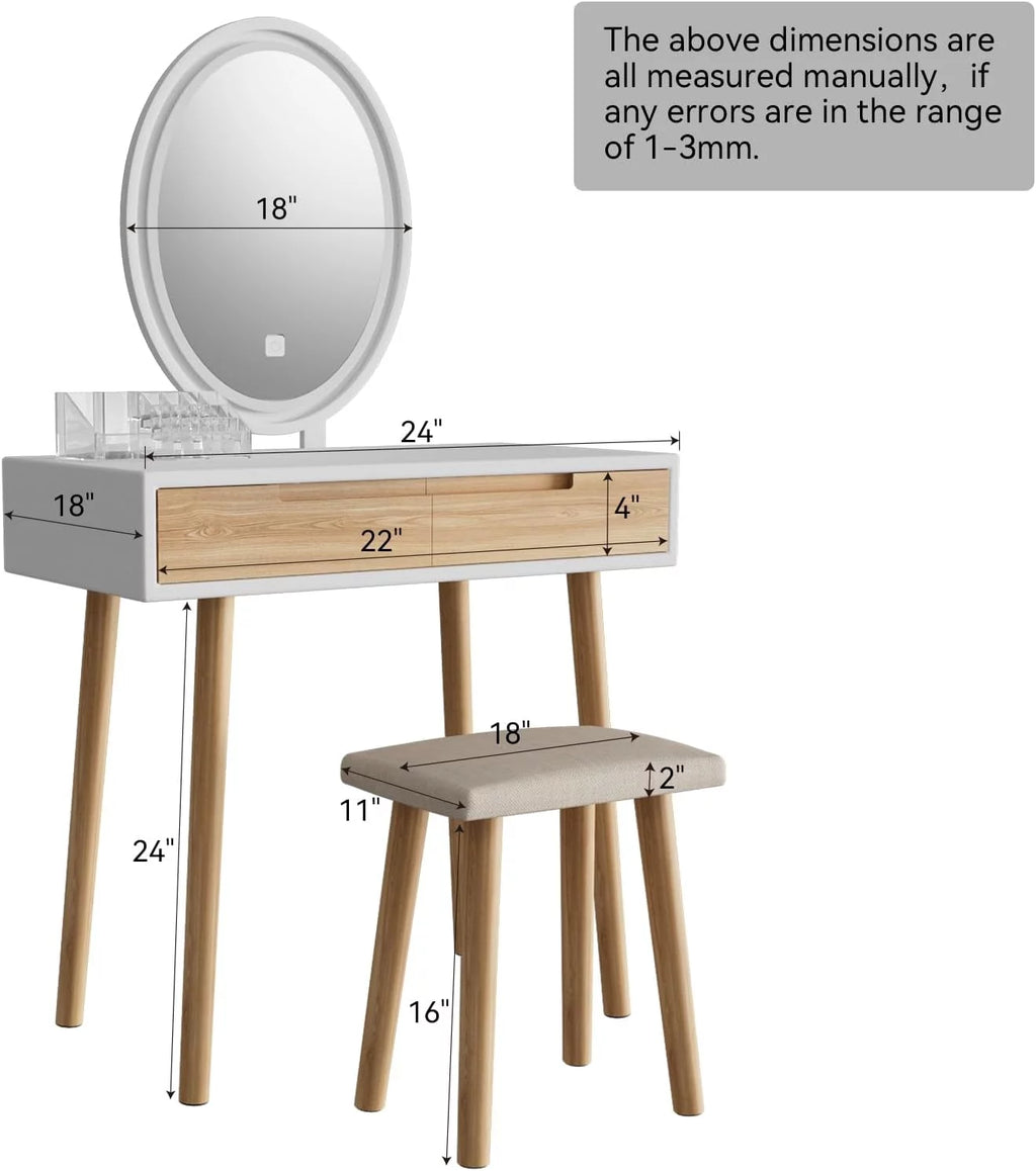 31.5'' Makeup Vanity Desk with Oval Mirror and Stool N7133