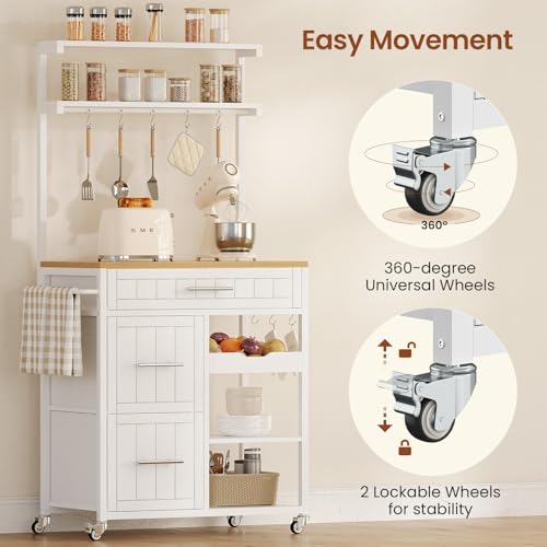White Rolling Kitchen Island with Storage I959770
