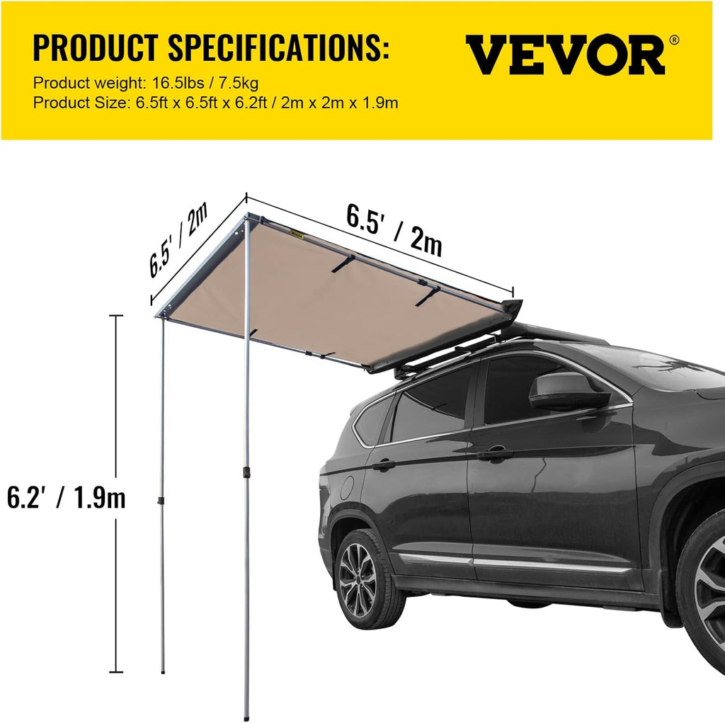 6.5'x6.5' Pull-Out Retractable Waterproof Car Side Awning with Carry Bag T2894