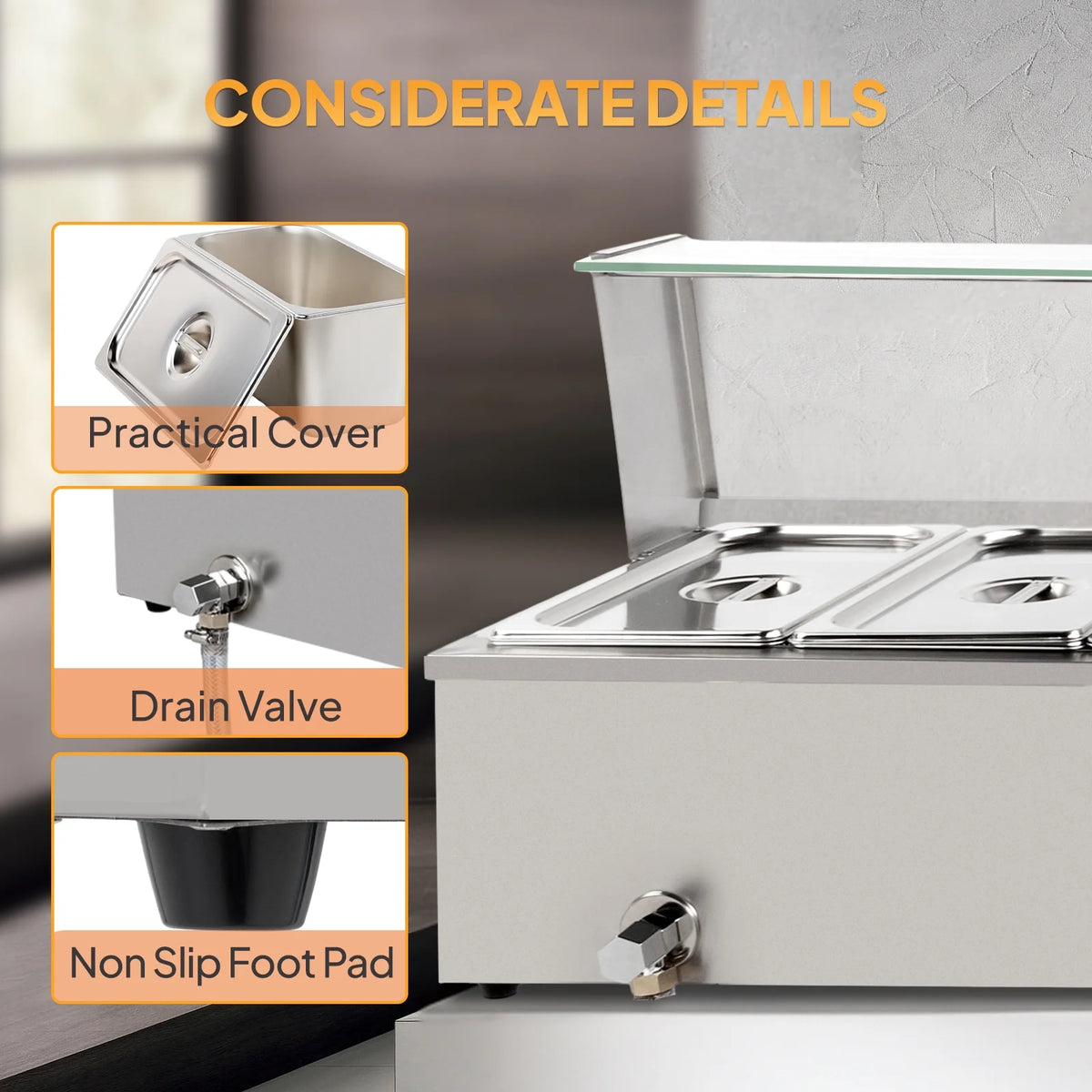 48QT 1500W Electric Commercial Food Warmer Stainless Steel Steam Table D4098