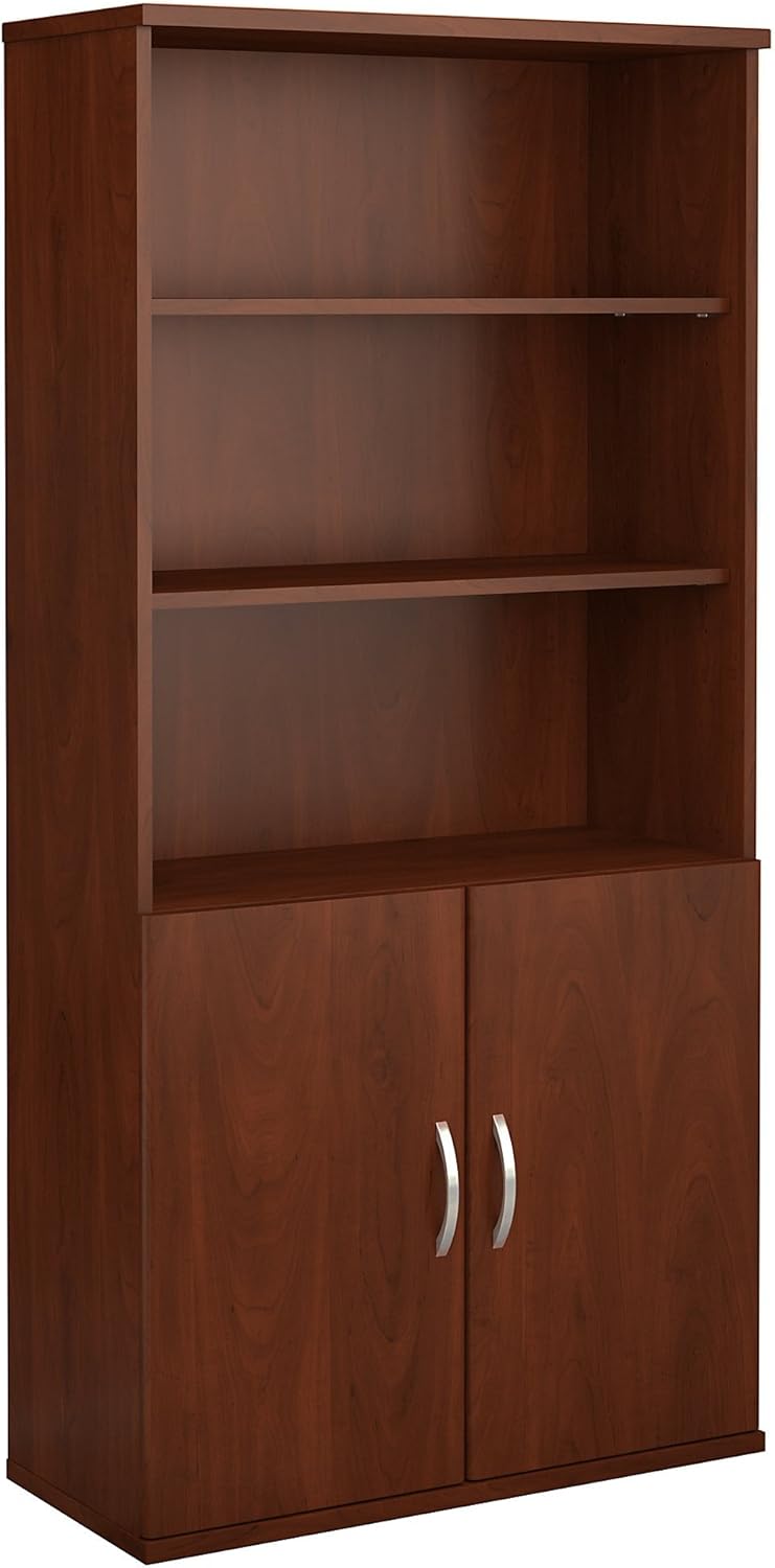 5 Shelf Bookcase with Doors, Mocha Cherry F4566