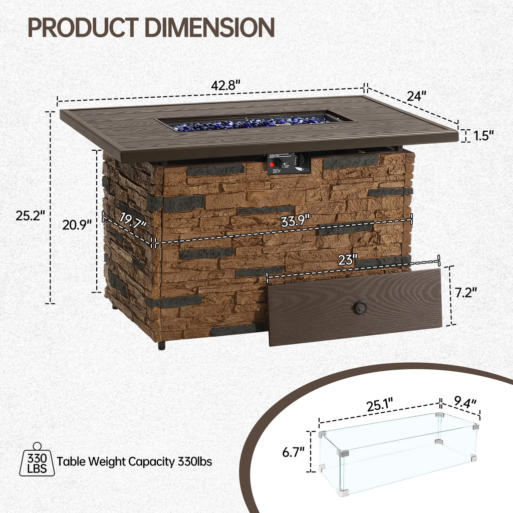 43 Rectangular Propane Fire Pit Table with Lid N208