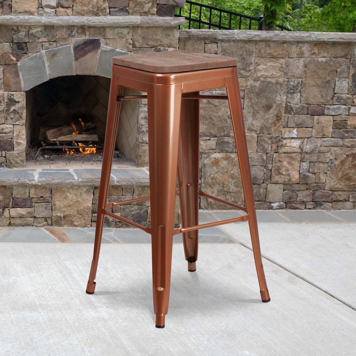 Copper Square Wood Seat Barstool A3933