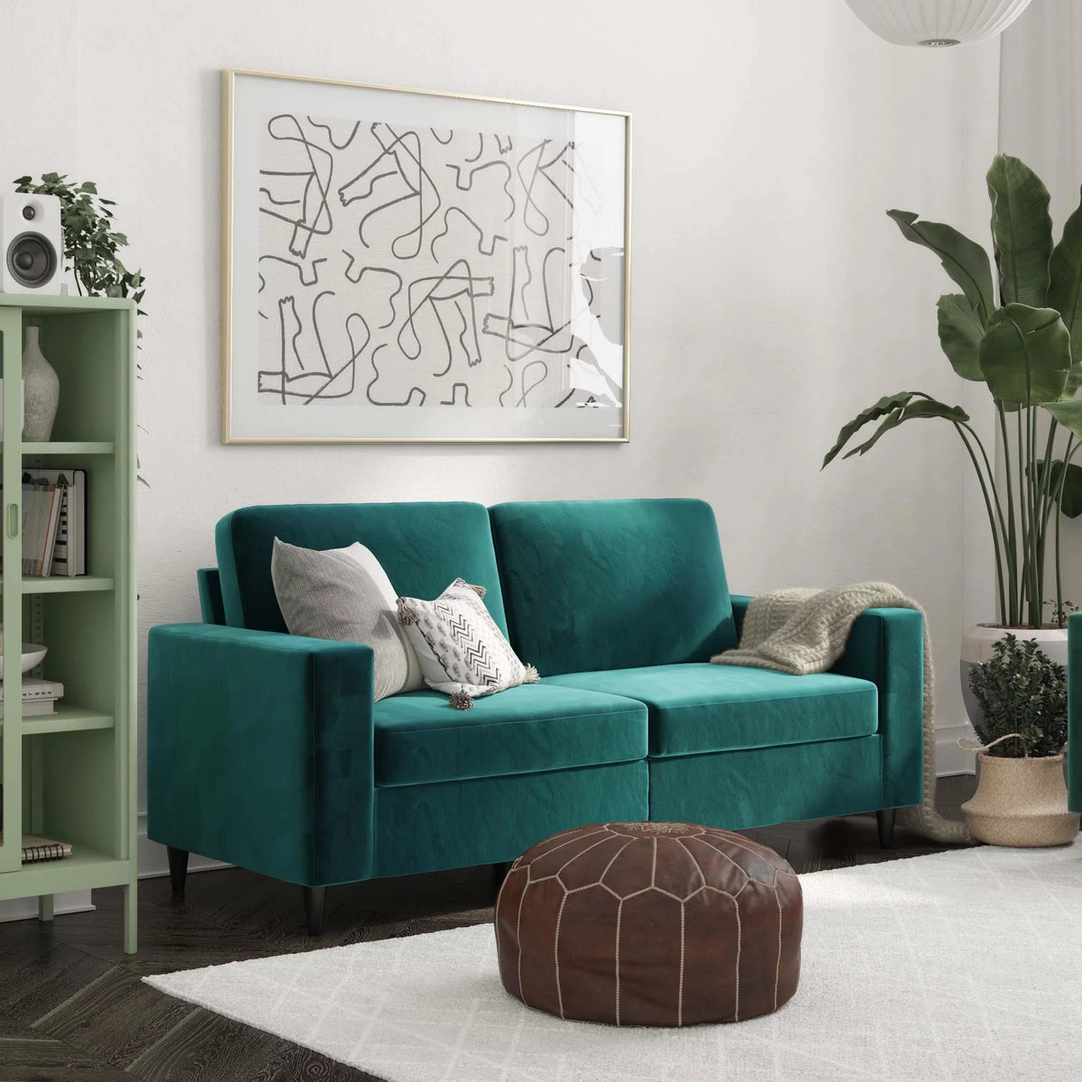 Green Velvet 3 Seater Sofa U851