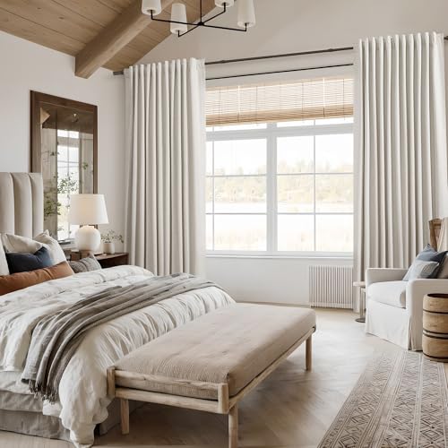 Cream Linen Blackout Curtains 102 Inch Length 2 Panels Set F782937
