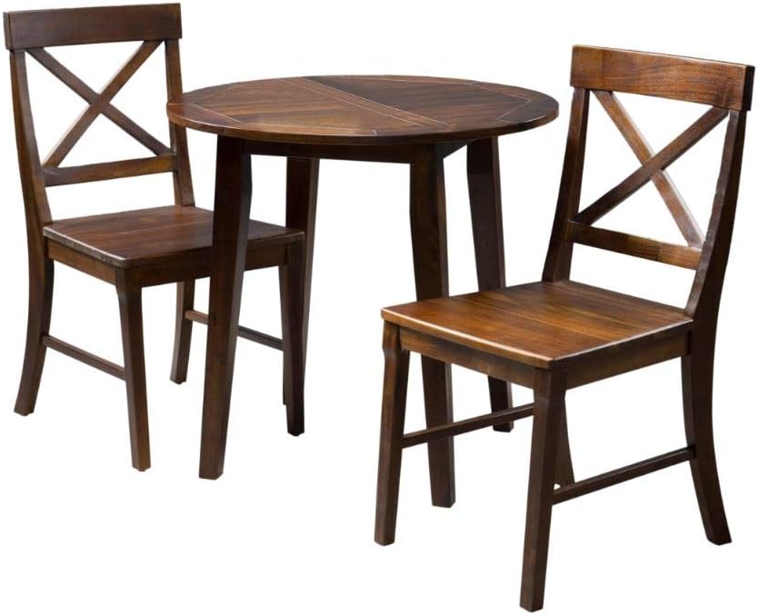 3-Pcs Wood Round Table and Chairs Set, Rich Mahogany K25674