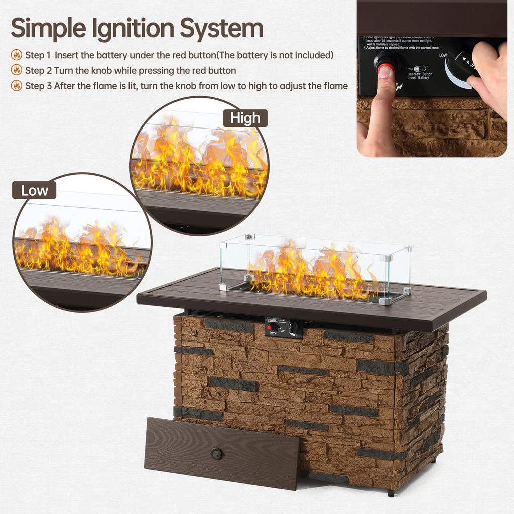 43 Rectangular Propane Fire Pit Table with Lid N208