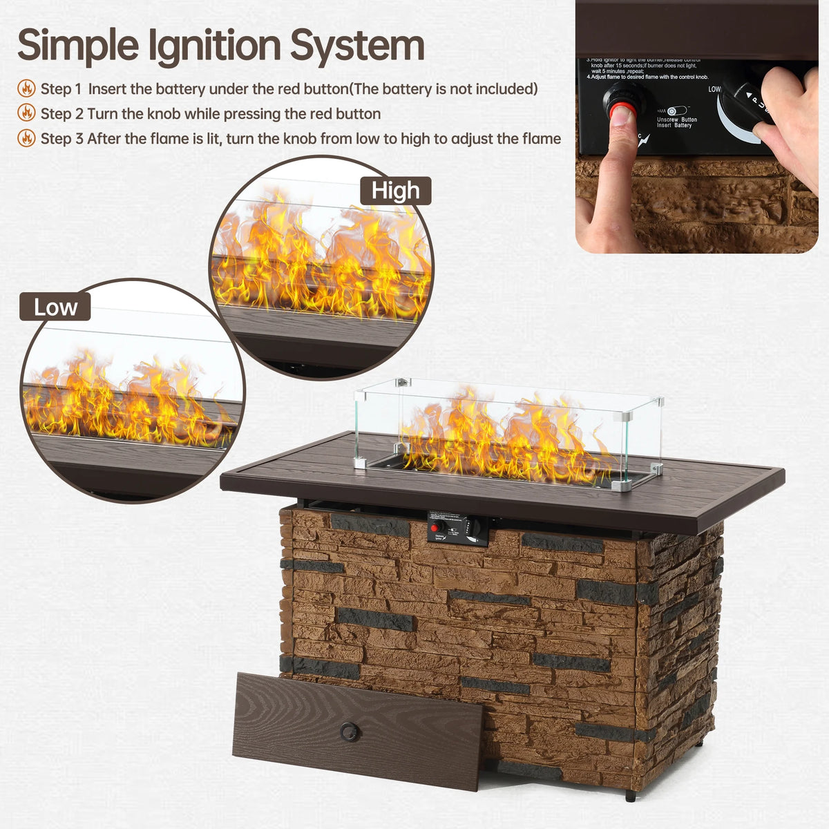 43 Rectangular Propane Fire Pit Table with Lid N208
